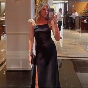 Astr Black Asymmetric Midi Slip Dress